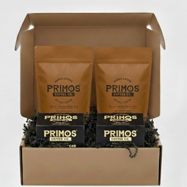 Premium specialty coffee gift box with 4 items, Nicaraguan Arabica coffee from family farm, perfect gift for coffee lovers
